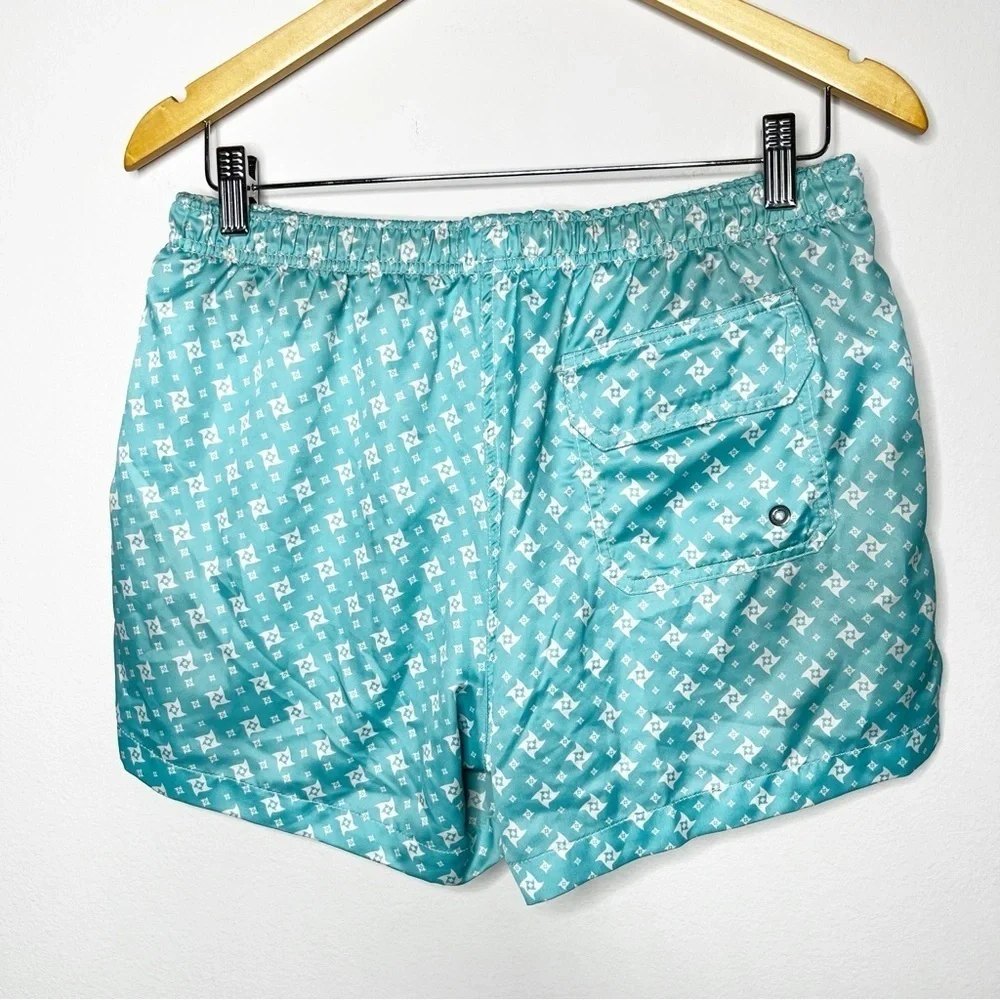 Marwida Men's Luxury Swim Trunks Mesh Lining Aqua Star Size Large